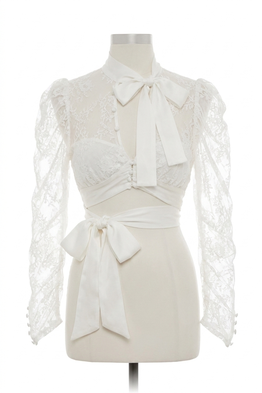 NEW FOR LOVE & LEMONS farrah button-up blouse in white lace